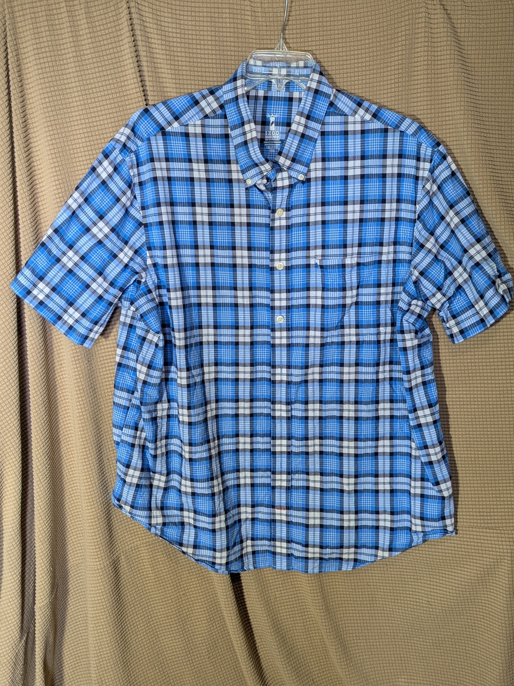 Men's Blue Plaid Short-Sleeve Button-Up Shirt